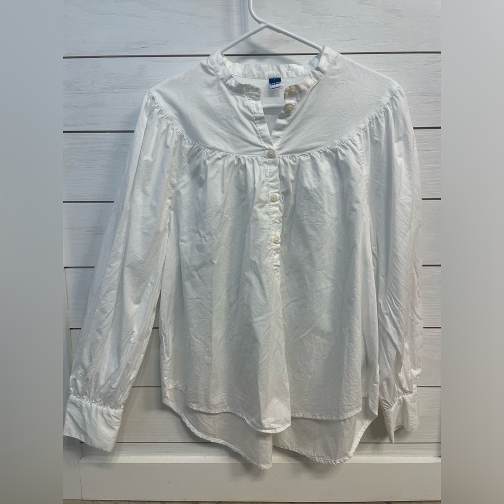 Old Navy White Puff Sleeve Henley Blouse Size Large